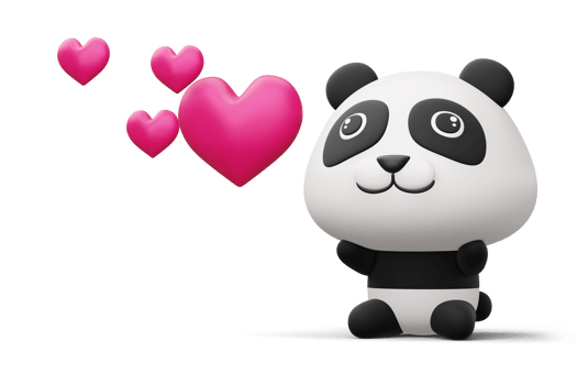Cute panda with heart, cute animal, 3d rendering png