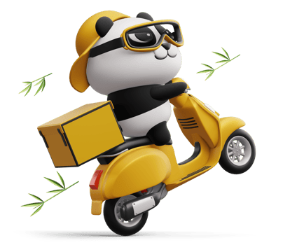 Cute Panda riding a motorcycle, panda delivery, 3d rendering png