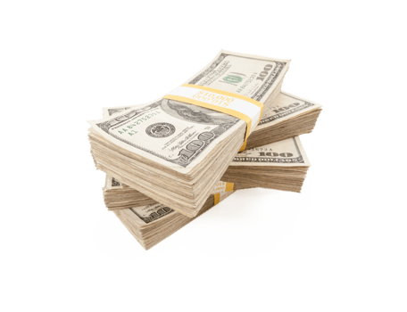 Transparent PNG stacks of one hundred dollar bills.