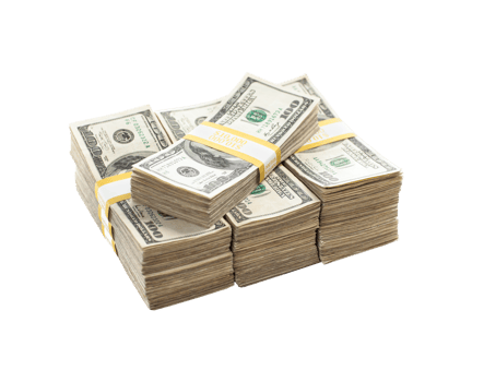 Transparent PNG stacks of one hundred dollar bills.