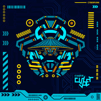 Samurai cyberpunk ninja design with dark background. Abstract technology vector illustration.