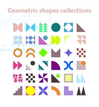 Brutalism shapes, minimalist geometric elements, abstract bauhaus forms. Circular, rectangle, triangle shape, basic form, trendy modern graphic element vector set.