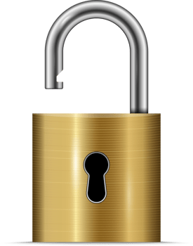 Gold unlocked padlock png
