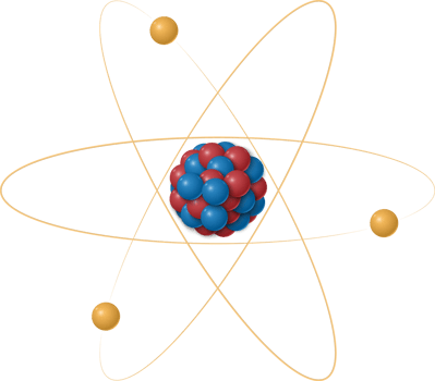 Atom structure, protons, neutrons and electrons orbiting the nucleus png