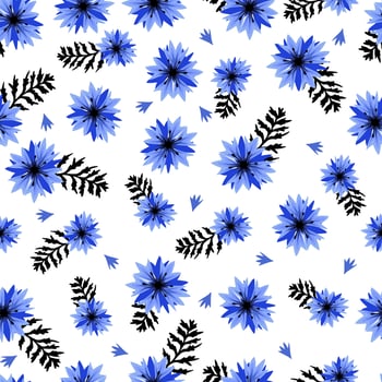 Floral seamless pattern of cornflowers. vector