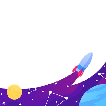 Astronomy Rocket with Planets and Stars Poster Frame Decoration Science Education Vector Illustration