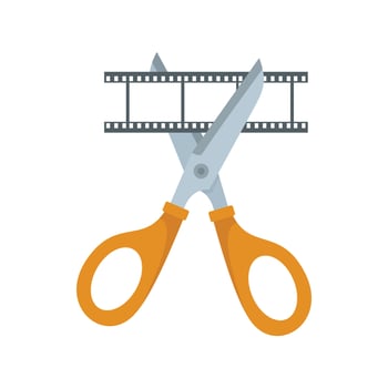 Scissors cut film icon, flat style vector