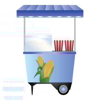 Fresh popcorn kiosk icon, cartoon style vector