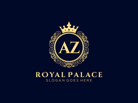 Letter AZ Antique royal luxury victorian logo with ornamental frame. vector