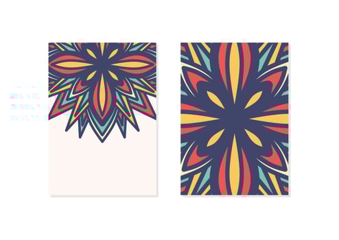 Half empty mandalas holiday cards. Vector vintage visiting card set. Floral mandala pattern and ornaments. Oriental design Layout. Islam, Arabic, Indian, ottoman motifs. Front page and back page.