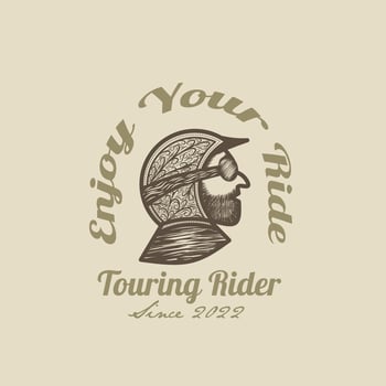 Retro vintage logo of man driving wearing helmet. prioritize driving safety vector