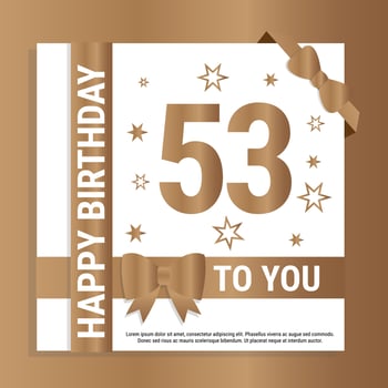 Happy 53th Birthday. Gold numerals and glittering gold ribbons. Festive background. Decoration for party event, greeting card and invitation, design template for birthday celebration. Eps10 Vector