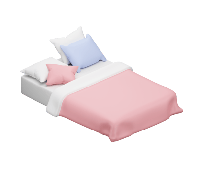 3D bed with pink soft duvet png