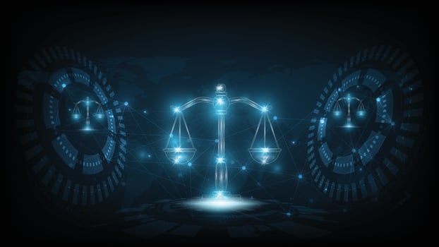 Internet law concept design.Cyber Law as digital legal services Labor law, Lawyer, on Dark Blue blurred background. vector