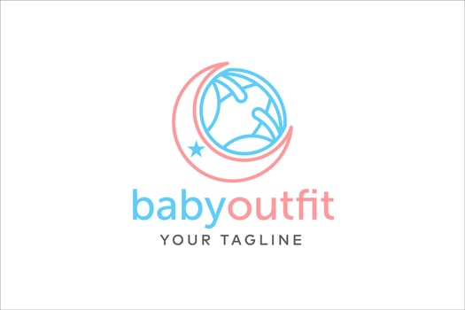 Baby Outfit Logo. Diaper and Crescent Moon Logo Design Template vector