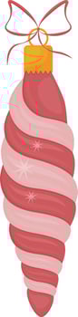 An icicle toy for a Christmas tree.A Christmas tree toy. The icicle is red-pink in color. A festive New Year s toy. A New Year s accessory. Isolated vector illustrations