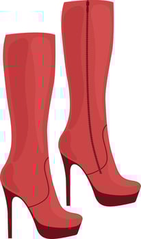 High-heeled boots. Elegant red high-heeled boots. Fashionable women s shoes. Vector illustration isolated on a white background