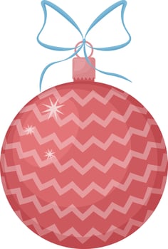 A Christmas tree toy. A large, beautiful ball for decorating a Christmas tree, red in color with a blue ribbon. A festive New Year s toy. A New Year s accessory. Isolated vector illustrations