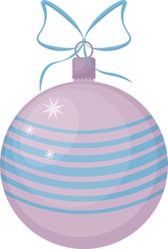 Christmas tree toy. A large, beautiful ball for decorating a Christmas tree, pink with blue. A festive New Year s toy. A New Year s accessory. Isolated vector illustrations