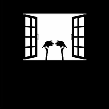Black Vulture Bird on the Window Silhouette. Creepy, Horror, Scary, Mystery, or Crime Illustration. Illustration for Horror Movie or Halloween Poster Design Element. Vector Illustration