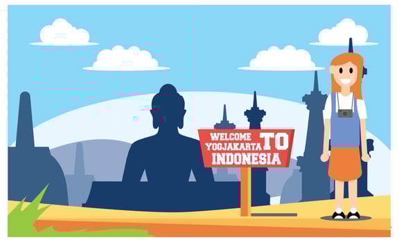 flat illustration of amazing tourist attractions in Indonesia, Vector Isometric Illustration Suitable for Diagrams, Infographics, And Other Graphic assets
