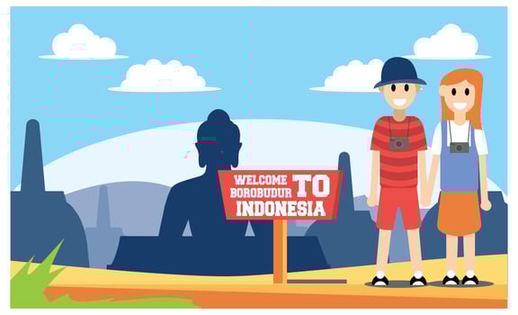 flat illustration of amazing tourist attractions in Indonesia, Vector Isometric Illustration Suitable for Diagrams, Infographics, And Other Graphic assets