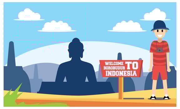 flat illustration of amazing tourist attractions in Indonesia, Vector Isometric Illustration Suitable for Diagrams, Infographics, And Other Graphic assets