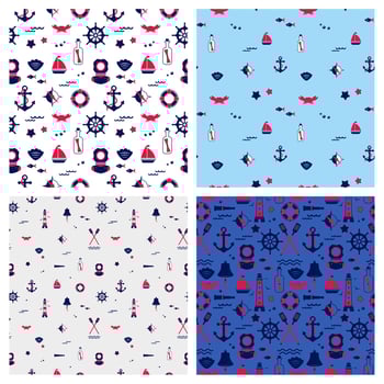 ector seamless pattern of icons on the theme of the sea, navigation, sea travel vector