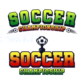 Soccer champioship text with ball and trophy design collection vector