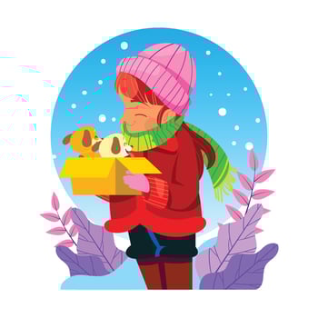 Cute Girl with Her Adopted Puppies vector