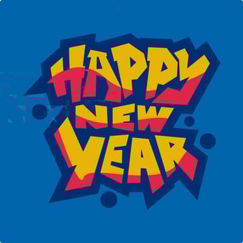 happy new year graffiti text. blue colorful background. celebration concept, new year, suitable for greeting card, template, t-shirt design, print, poster, etc. vector illustration