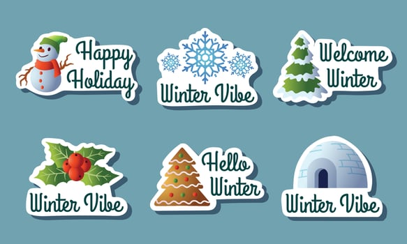Winter Themed Stickers Set vector