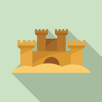 Sand sculpture castle icon, flat style vector