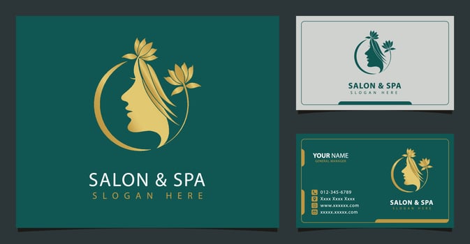 Beauty woman salon and spa logo design inspiration with golden gradient style vector