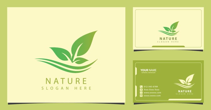 Nature logo with gradient green leaf concept and business card design vector