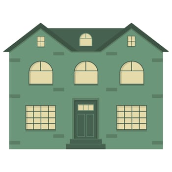 Green two-storey building with windows. Residential building illustration. House design. vector