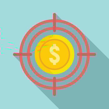 Target money remarketing icon, flat style vector