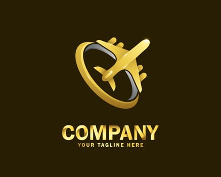 luxury gold plane journey logo design template vector