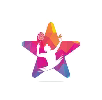 tennis logo designs with tennis players ball and racket logo design inspiration vector