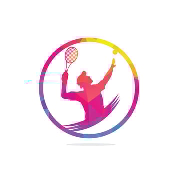 tennis logo designs with tennis players ball and racket logo design inspiration vector