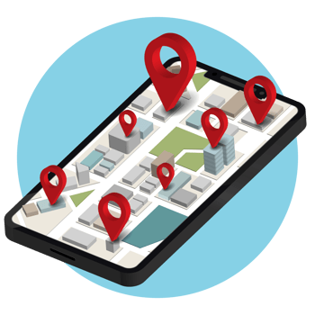 Smartphone mobile gps navigation illustration isolated Map icon with pin gps flat and location marker pointer place in isometric design, concept of road trip direction position symbol png