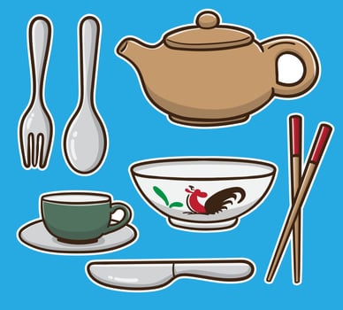 hand draw cartoon eating set bundle vector illustration
