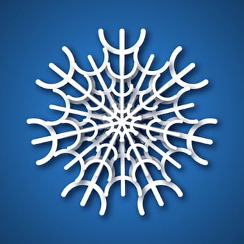 Paper cut snowflake. White snowflake on blue background. Christmas and New Year decoration elements. Vector illustration