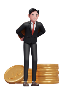 businessman in formal suit carrying a giant coin on his back, 3d illustration of a businessman in formal suit holding dollar coin png