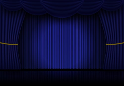 Blue curtain opera, cinema or theater stage drapes. Spotlight on closed velvet curtains background. Vector illustration