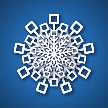 Paper cut snowflake. White snowflake on blue background. Christmas and New Year decoration elements. Vector illustration