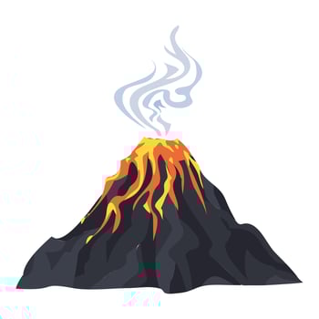 Lava eruption volcano icon, cartoon style vector