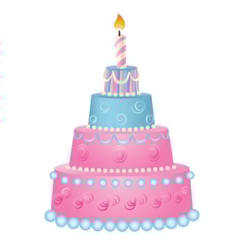 Anniversary pink cake icon, cartoon style vector