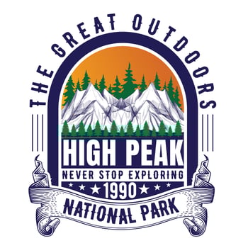 The great outdoors high peak never stop exploring 1990 national park quotes, vector