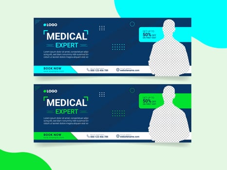 Medical health care web banner and hospital cover or social media cover design template vector